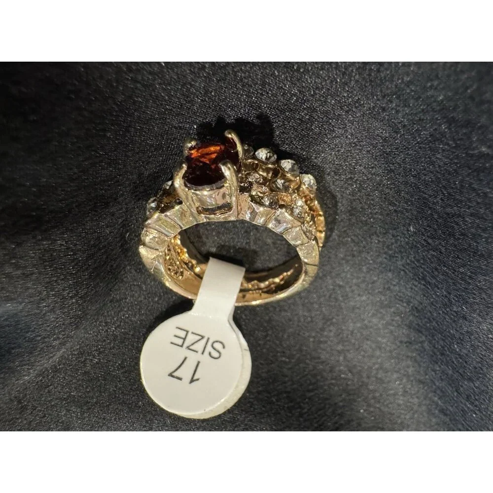 NEW Fashion CZ Moissanite Ruby 2 PC Stackable Ring Goldtone Women 18 US 8